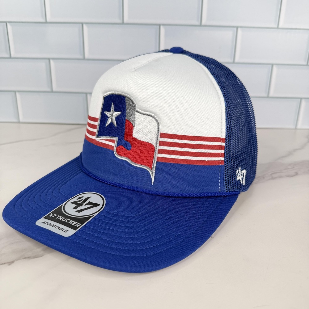 Texas Rangers Hat Cap Snap Back Mens One Size Blue White MLB Baseball 47 Trucker